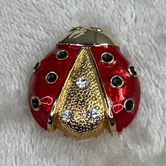 AAI Ladybug Brooch Pin Red Enamel Gold Tone Rhinestones Ladybird Beetle - Picture 3 of 5